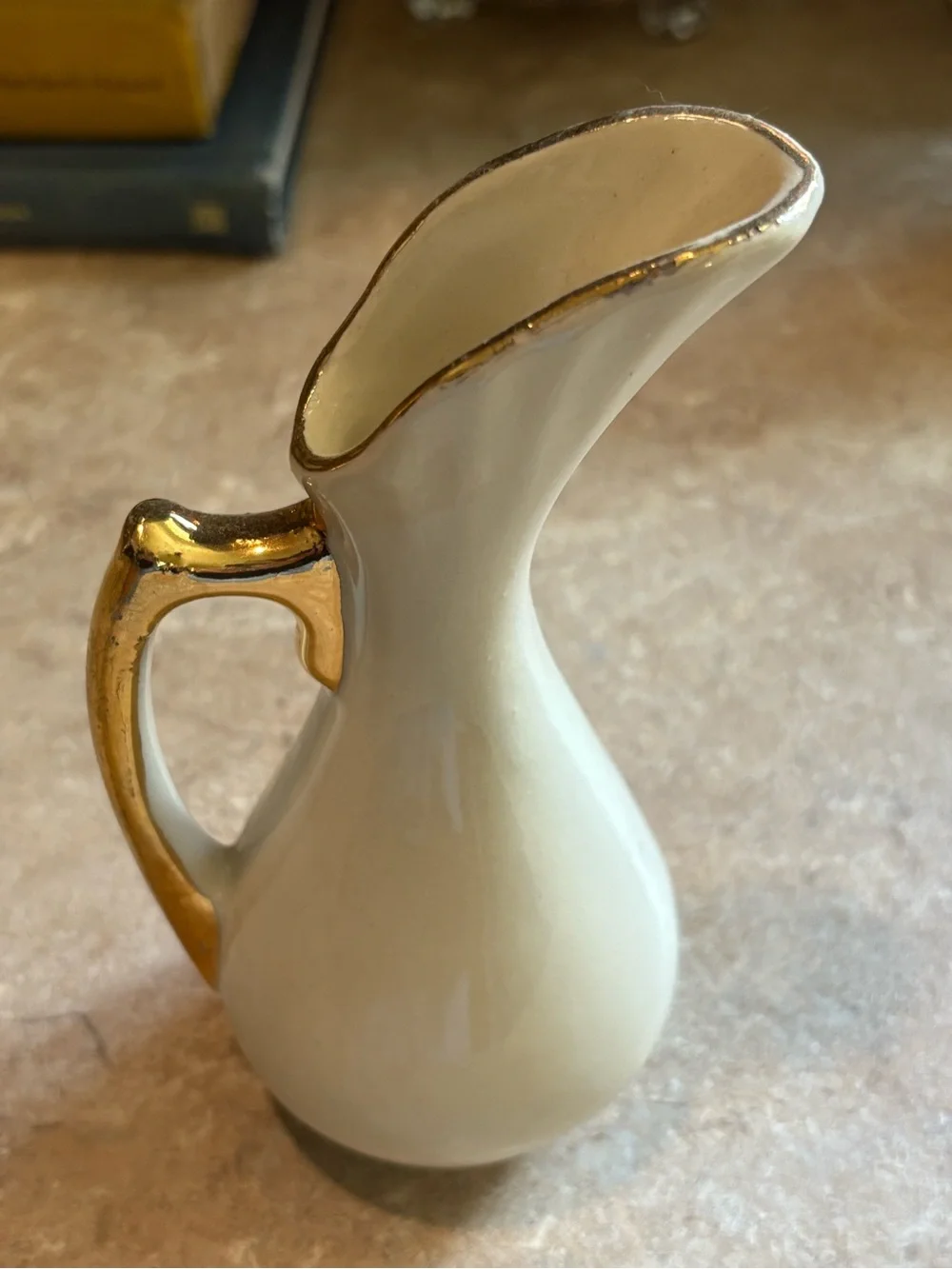 Vintage Style Ceramic Pitcher Victorian Courting Couple Gold Gilt 6” Bud Vase